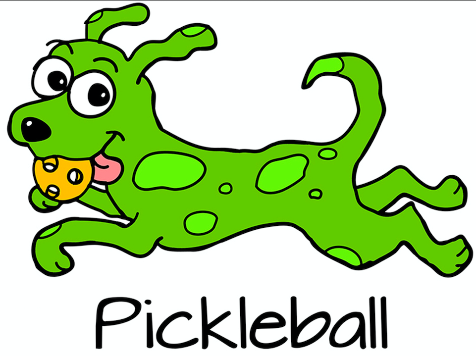 Why Did They Name it Pickleball? Dog with pickleball in mouth.